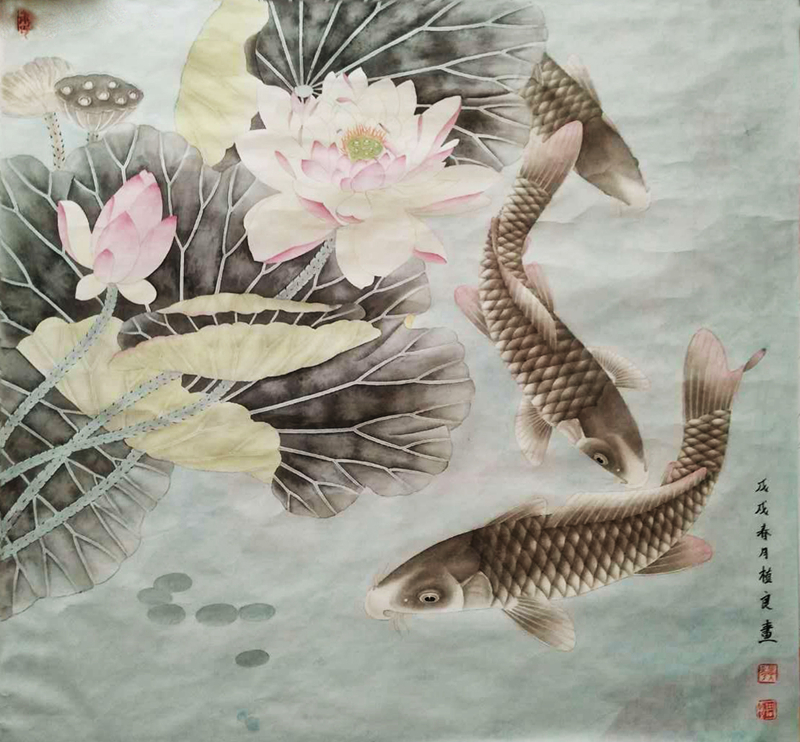 《鲤鱼荷花》