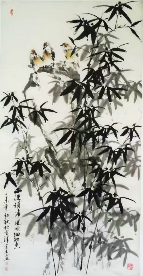 《雨后风吹细竹》